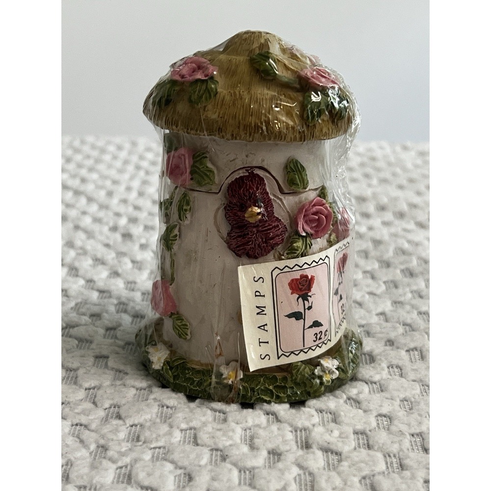 Cottagecore Granny Farmhouse Stamp Sticker Dispenser Craft Bird House Floral Vtg